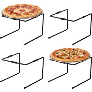 MyGift Black Metal Pizza Table Stands, Tabletop Pizza Pan Riser Food Platter Tray and Display Rack, Set of 4