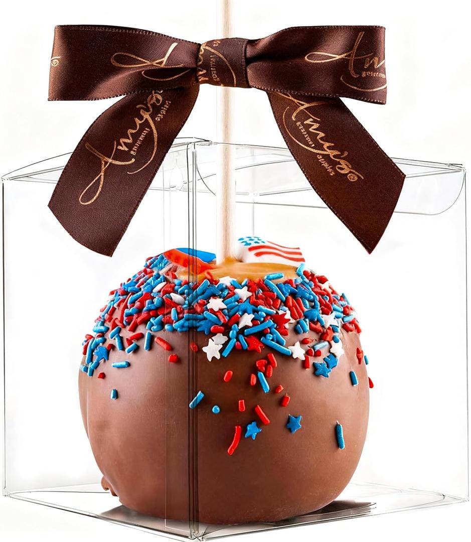 XP-ART 30 Pcs Candy Apple Boxes with Apple Sticks, Clear Caramel Apple Box Plastic Gift Cookie Makaron Cupcake Packaging for Treats, Party Favors, 4" L x 4" W x 4" H