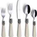 ANNOVA Flatware 20 Pieces Set/ Stainless Steel Vintage Silverware/ Cutlery, Dinner Knife/ Dinner Fork/ Salad Fork/ Dinner Spoon/ Dessert Spoon, Mirror Polished, Service for 4 - Ivory/ Cream