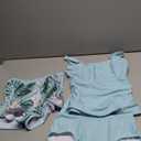 Girls Tankini Swimsuit 3 Piece Bathing Suits for Girl Square Collar Tankinis Set Girls' Swimwear with Print Shorts (13-14 Years, Light Blue)