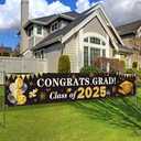 2025 Graduation Decorations Congrats Grad Class of 2025 Banner - Black and Gold Yard Sign Backdrop Hanging Decorations for Indoor Outdoor Party Supplies