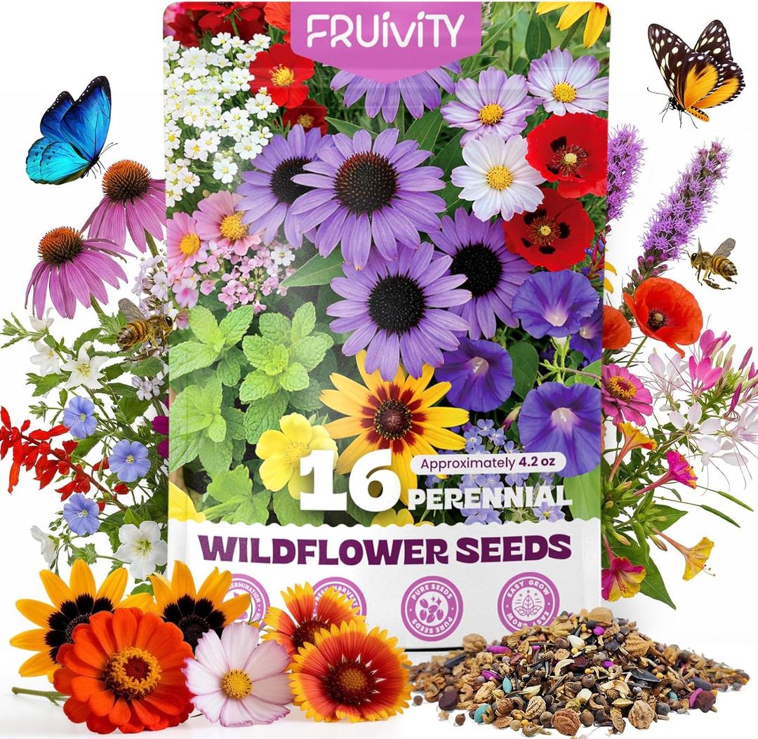 200,000+ Wildflower Seeds Bulk (4oz)  16 Varieties Perennial & Annual Mix, Attract Bees, Butterflies & Hummingbirds, High Germination for Outdoor Pollinator Garden, Unique Gift for Mother, Women, Mom