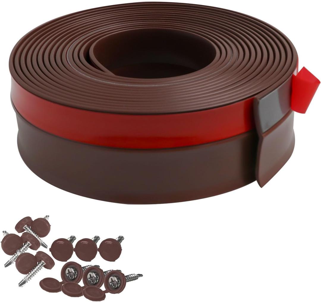 Garage Door Weather Stripping, 20FTBrown Garage Door Side and Top Seal Trim, Universal Adhesive Backed Garage Door Rubber Seal Strip Replacement with Nails