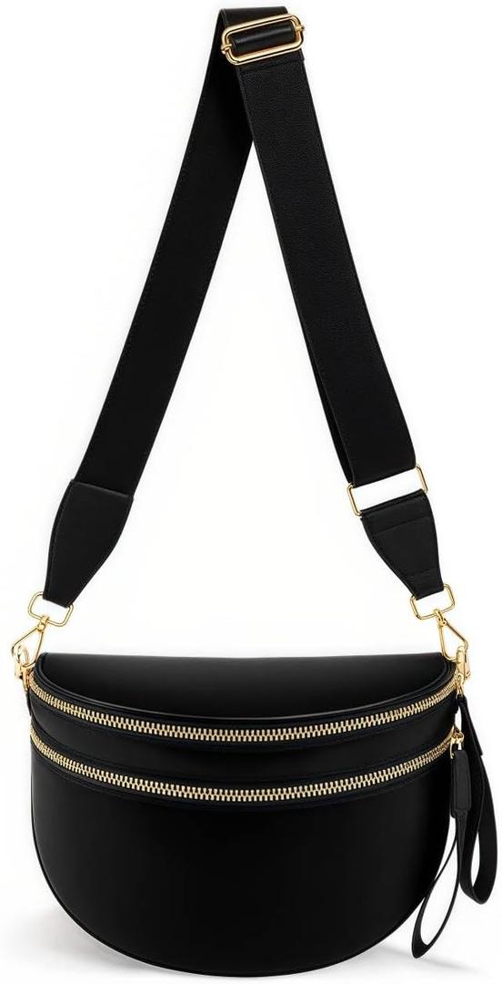 Crossbody Bags for Women Nylon Bum Bag Spacious Trendy Fanny Pack Large Sling Bags with Adjustable Strap (Bh Black)