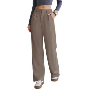 Kistore Womens Pants Wide Leg Thick Warm Pleated Work Slacks Fall Winter Business Casual Trousers for Women with Pocket (M)