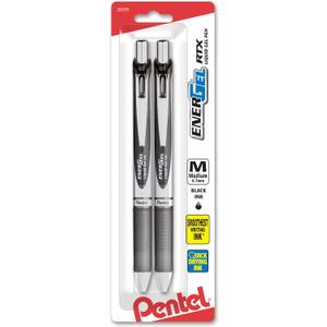 Pentel EnerGel RTX Retractable Liquid Gel Pen, (0.7mm), Medium Line, Metal Tip, Black Ink, Pack of 2 (BL77BP2A)