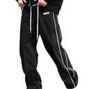 QJQ Men's Wide Leg Baggy Sweatpants Vintage Y2K Track Pants Parachute Pants with Pockets Casual Streetwear Black Small