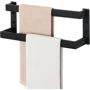 Alise Double-Layer Towel Bar, Matte Black Towel Racks for Bathroom Wall Mounted, Stainless Steel Bathroom Towel Holder, Modern Space Saving Towel Rod, 16"
