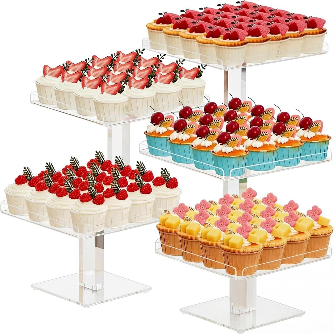 Ripeng 5 Tiered Dessert Table Display Set Buffet Risers Clear Acrylic Dessert Cupcake Stand Riser Bulk 5 Size Party Stand Food Treat Cookie Platter Pastry Serving Tray Wedding, 8, 8.5, 9, 9.5, 10 Inch