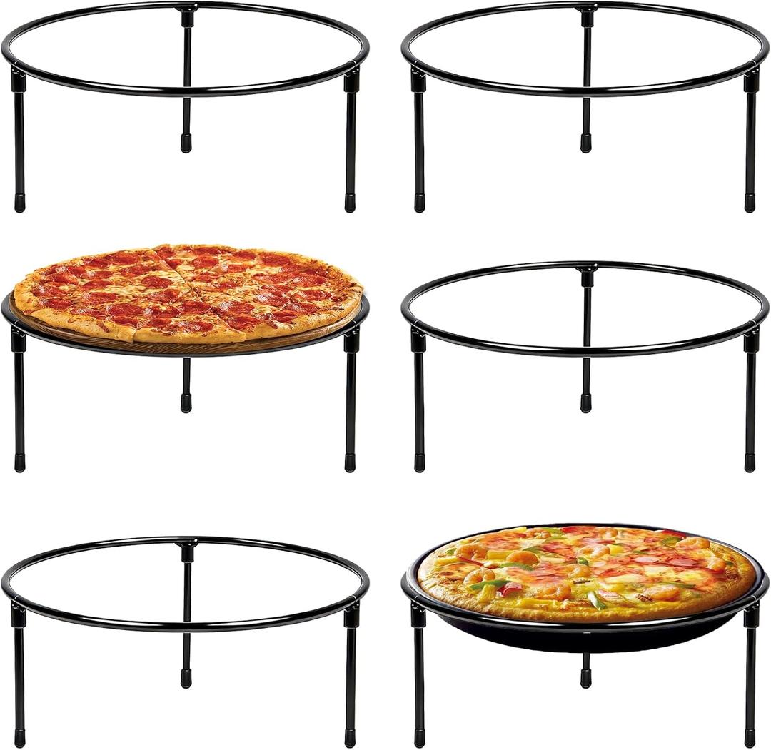 6 Pcs Pizza Stand Holder, 8.5 Inch Round Pizza Tray Riser Rack Holder Black Metal Wire Pizza Rack for Serving, Metal Display Stands for Home, Restaurant and Party