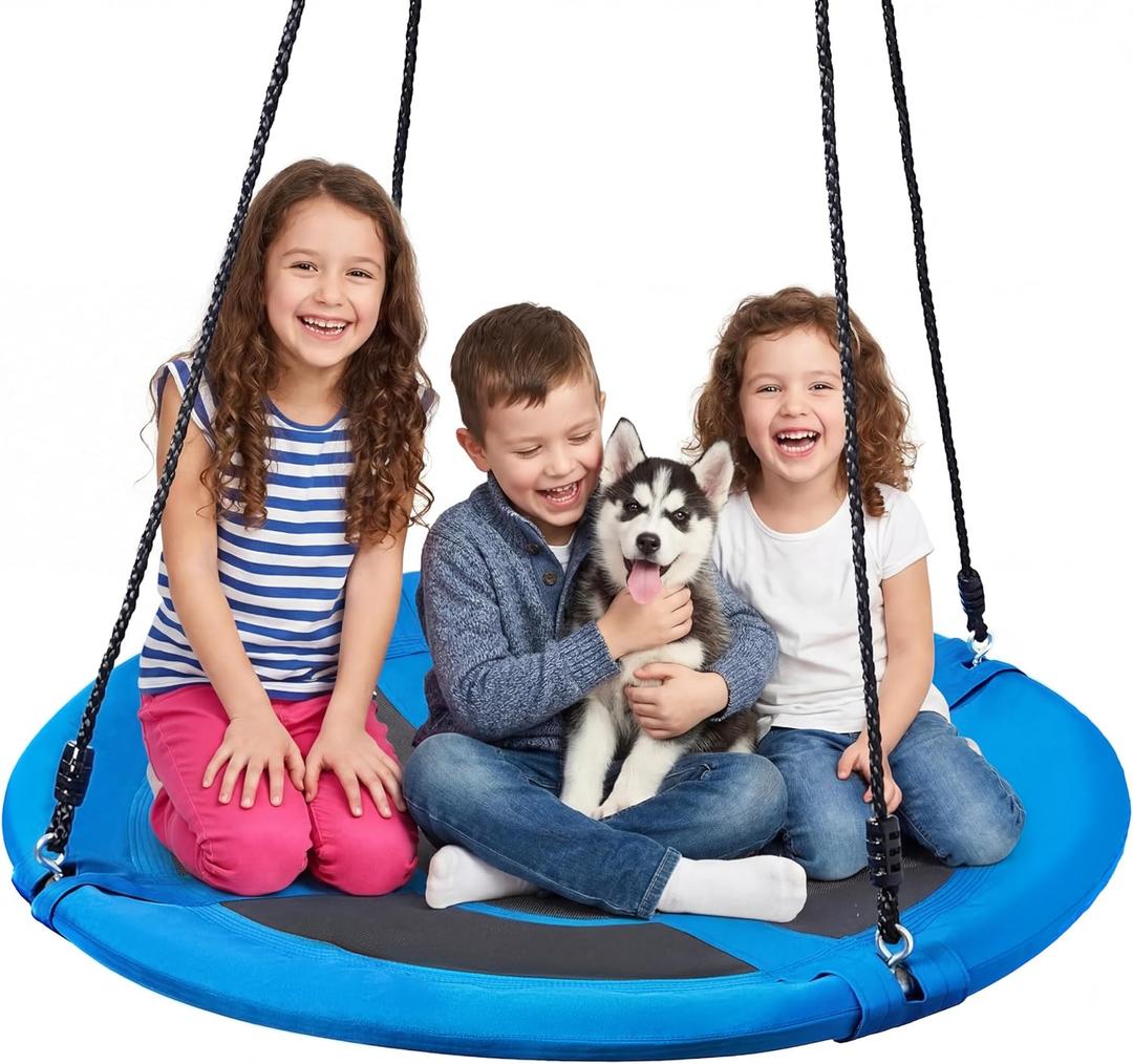 TURFEE 40 inch Saucer Tree Swing 900Lb Weight Capacity, Waterproof Swing Seat for Kids Outdoor with Hanging Straps Playground Outdoor Backyard(Blue)