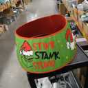 Green Christmas Tree Skirt Collar, Stink Stank Stunk Mini Fabric Tree Ring 24x8x16 Inch Diameter for Small Xmas Tree, Funny Miniature Tree Stand Cover Tiny Home Holiday Party Decoration