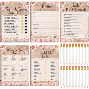 Teling 145 Pieces Bridal Shower Game Bridal Shower Favors Set Wedding Games Cards and Pencils for Bride Groom Bachelorette Party Wedding Party Favor(Rose Style)