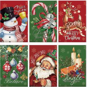Kosiz 6 Pcs Christmas Diamond Art Kits Merry Christmas Diamond Painting Kits for Adults Let It Snow DIY Cartoon 5d Rhinestones Crafts with Tools for Home Wall Decoration Holiday Gifts