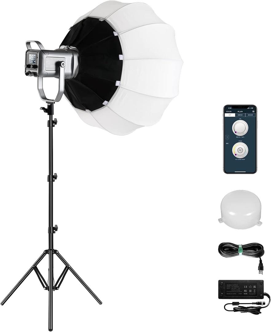 GVM 150W Video Light Kit, 2700K-7500K Continuous Lighting for Photography with Lantern Softbox&Stand, Bi-Color Studio Light Kit with Bluetooth Control, CRI 97+ 8 Scene Lights for Live Streaming White