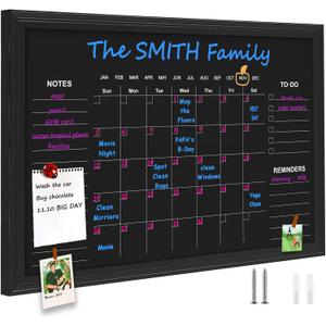 TORASO Chalkboard Calendar, 24 36 Calendar Magnetic Chalk Board, Monthly and Weekly Chalkboard, Family Planner(Family-HB-6090-new)