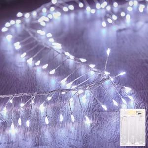 Fairy Lights Battery Operated, 10Feet 120LEDs Firecracker String Lights Waterproof Silver Wire Starry Firefly Light for DIY Wreath Home Weeding Indoor Outdoor Christmas Decorations, Pure White