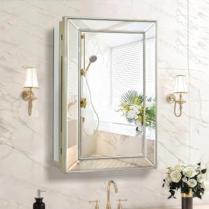 Medicine Cabinet with 16.2"x26" Mirror, Removable Shelves, Recessed or Wall Mounted Bathroom Cabinet, Silver Bathroom Vanity Mirrors for Over Sink with Storage