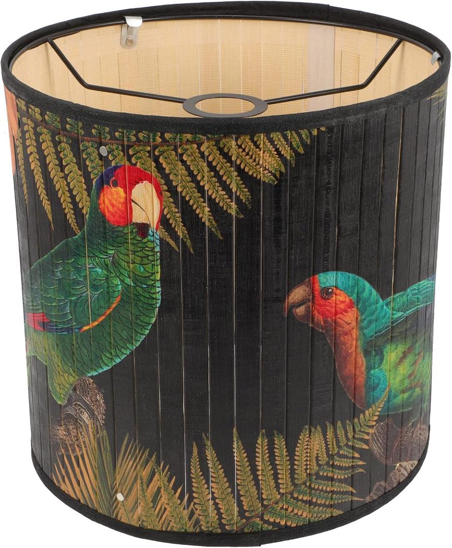 Vintage Rattan Bamboo Lampshade with Green Leaf Pattern, Foldable Iron Frame Ceiling Pendant Shade for Restaurant Cafe Bar Home Decor, 11.8 Inch (30cm) Natural Boho Style