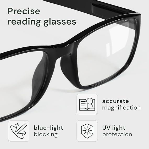 Gaoye Reading Glasses Blue Light Blocking, Readers for Women Men Anti Glare Filter Lightweight Spring Hinge Eyeglasses (5pack Light Black with Case, 2.25)