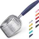 WePet Cat Litter Scoop, Aluminum Alloy Sifter, Kitty Metal Scooper, Deep Shovel, Long Handle, Poop Sifting, Kitten Pooper Lifter, Durable, Heavy Duty, for Litter Box (Large, FLAT Aluminum \ #01 Blue Handle)