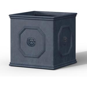 Kante Square Lion Head Concrete Planter, Classic English Style Plant Pot with Drainage Hole and Rubber Plug for Indoor Outdoor Garden Patio Home, 12.6"x12.6"x12.6" Gravel Gray