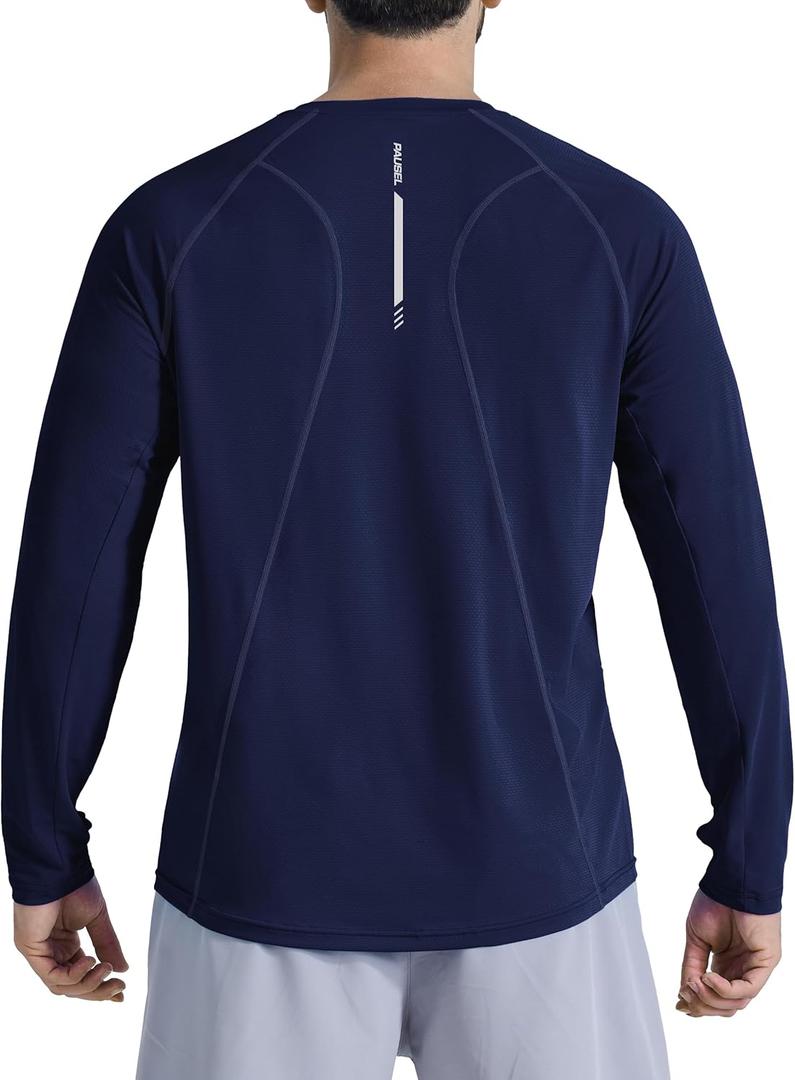 Men's Long Sleeve Sun Protection Swim Shirts UPF 50+ Rash Guard Quick Dry Lightweight Fishing Shirts for Beach Summer (Large, Navy Blue)