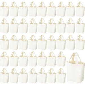 Amylove 24 Pcs Mini Tote Bag Sublimation Blank Canvas Tote Bags Reusable Grocery Luggage DIY Sack Goody for Party Even (6.5 x 6 Inch,Natural Color)
