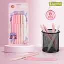 5 x Aesthetic Ballpoint Pens - Macaron Pink Pastel Roller Ball Pens, 0.5mm Retractable Gel Ink Pens | Black Ink | Cute Ball Point Pen - Pack of 6