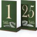 Wooden Table Numbers 1-25,3.2x5.8 Inch Double Sided Rustic Olive Green Wedding Table Number Signs with Wooden Base,Wedding Centerpieces for Banquet Restaurant Party Decor(Olive Green, 1-25)