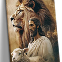 Jesus Lion And Lamb Art Wall Art Christian Decor Lion Of Judah Religious Inspirational Faith Lamb Of God Artwork Print, Unframed Paper Print