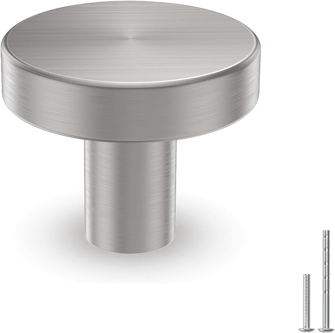 homdiy 10 Pack Brushed Nickel Cabinet Knobs, Round Kitchen Drawer Knobs, Silver Knobs for Cabinets, Metal Handles for Desk Drawers Cupboard