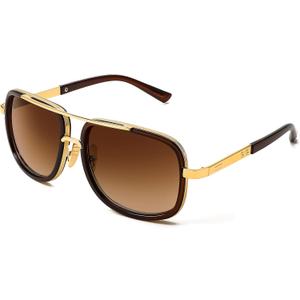FEISEDY Retro Trendy Aviator Sunglasses Women Men Classic Vintage Square Sunglasses 70s Large Metal Shades B2321 (004 Gold Frame/Gradient Brown Lens)
