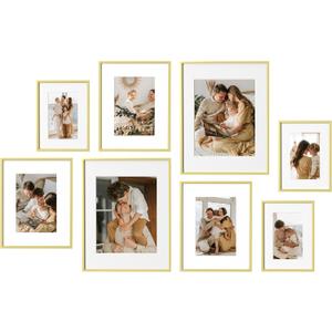 eletecpro Aluminum Gallery Wall Frame Set of 8 with Glass Cover, Gold
Including 2Pcs 11x14, 3Pcs 8x10, 3Pcs 6x8 Photo Frames, Multiple Sizes Picture Frames Collage Wall Decor or Tabletop Display