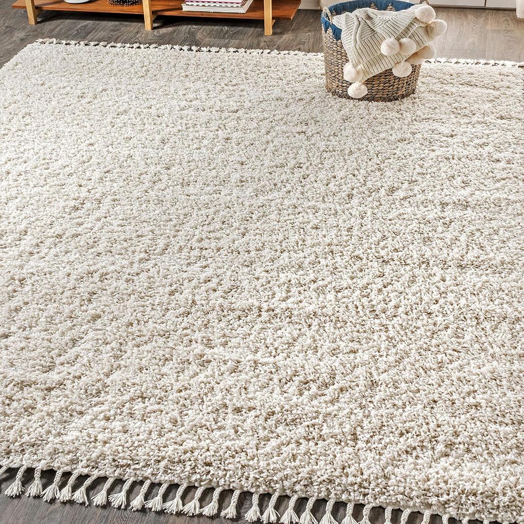 JONATHAN Y Mercer Shag Plush Tassel Cream Indoor Area Rug, 8x10, Contemporary, Modern, Easy-Cleaning for Living Room, Bedroom, Kitchen, Pet Friendly, Non-Shedding (MCR100D-8)