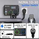 Smart Dryer Splitter for EV and Dryer, 240V Auto Power Switch for Dryer Outlet, 3-Color LED Ring, 3.4 in LCD Display, No Rewiring Needed, ETL Certified (24 Amp, NEMA 10-30)