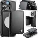 Compatible with Magsafe for iPhone 13 Pro Max Wallet Case Magnetic Card Holder, RFID Blocking 2 in 1 Detachable Kickstand Shockproof Case for Women Men, Black