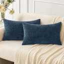 MIULEE Pack of 2 Blue Throw Pillow Covers 12x20 Inch Soft Chenille Pillow Covers for Sofa Living Room Couch Solid Dyed Cases