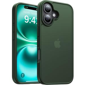 2 x for iPhone 16 Case, [Military-Grade Drop Protection][Anti-Yellowing] Shockproof Protective Translucent Matte Cover for iPhone 16 Phone Case,Alpine Green
