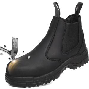 Slip on Work Boots for Men Women Composite Toe Comfort Leather Abrasion Slip Resistant Sole Safety Chelsea, 12