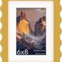 6x8 Wavy Picture Frame with Mat for 4x6, Real Glass and Wooden Frame - Tabletop or Wall Hanging Photo Frame(1 Pack, Yellow)