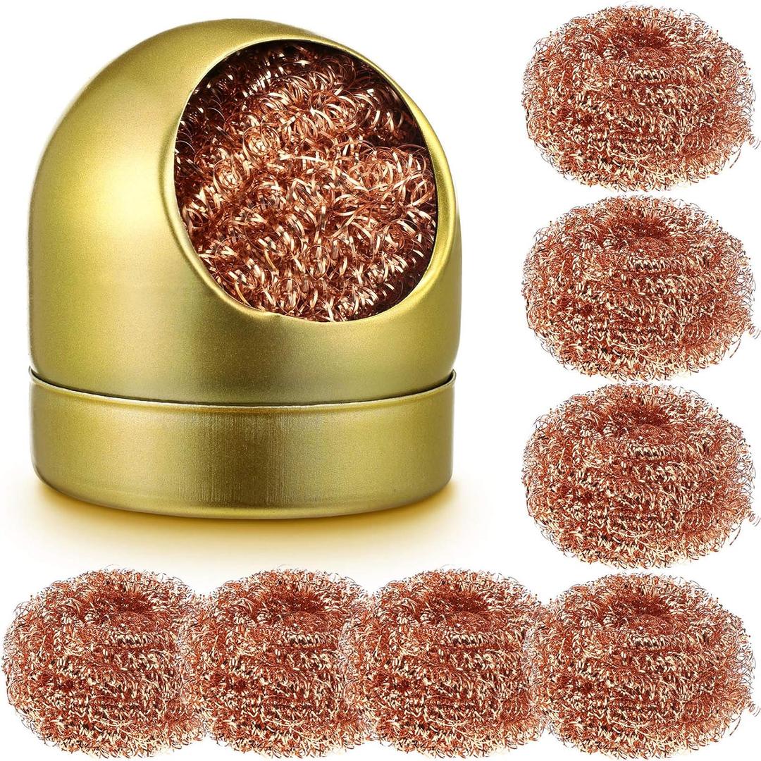 Hotop Soldering Iron Tip Cleaner Set Cleaning Wire and Brass Tip Kit Include 8 Pcs Brass Wire Cleaner and 1 Ball Shell Holder(Gold)