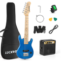 LUCKWBQ 30 Inch Kids Electric Guitar Beginner Kits ST Style Mini Electric Guitar for Boys Girls，Electric guitar Starter Kit w/ 5W Amplifier, Strap, Gig Bag, Strings, tuner，strings，Picks (Black)