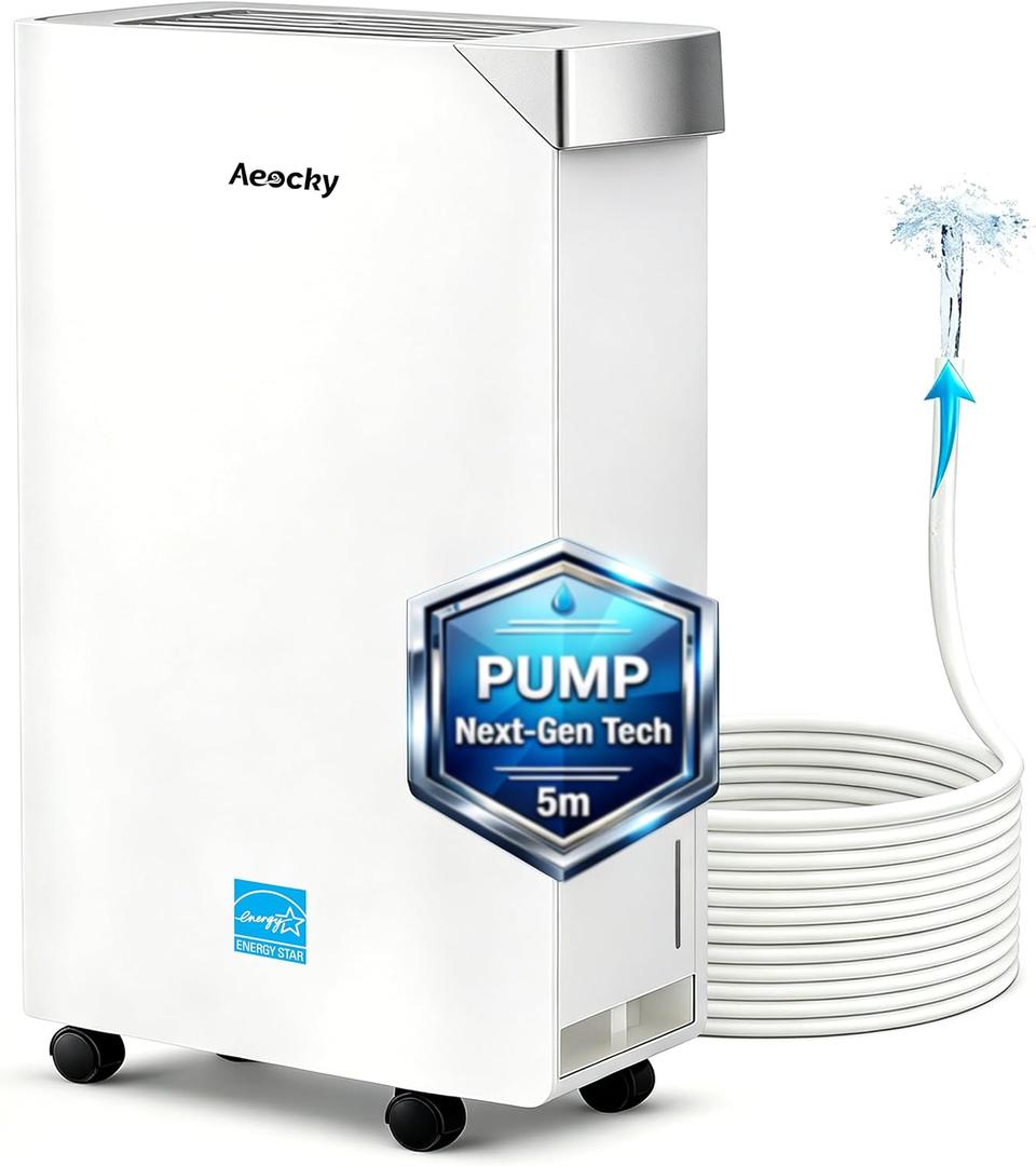 AEOCKY 5500 Sq.Ft Energy Star Most Efficient 2024 Dehumidifier with Pump, Max 105 Pint/Day Smart Compressor Dehumidifier with Drain Hose, Intelligent Humidistat,for Basement,Bedroom,Home,Bathroom