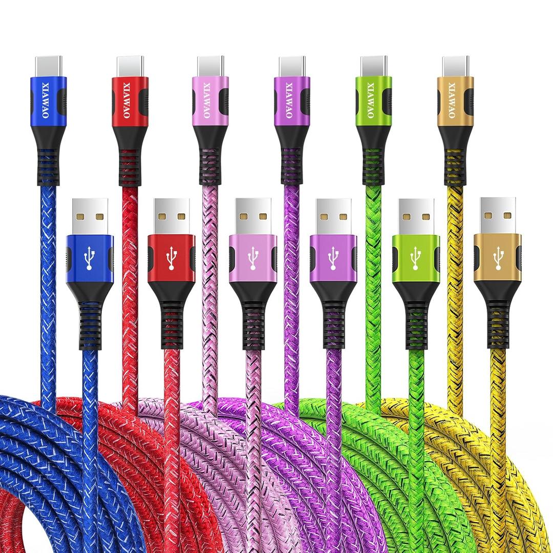 XIAWAO USB to USB C Cable, (6-Pack) Type C Charger Cord Fast Charging for iPhone 17/17 Pro/17 Pro Max/17 Air/16/16e/16 Pro/16 Pro Max/15/15 Pro/15 Pro Max, Galaxy S25 S24 S23 A55 A35 A17 A16, Moto g