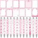 24 Pcs Pink Bow Sticky Notes with Pens Coquette Bow Themed Self Adhesive Notepad Black Ink Ballpoint Pen Office Supplies Coquette Gift for Birthday, Bachelorette, Bridal, Engagement