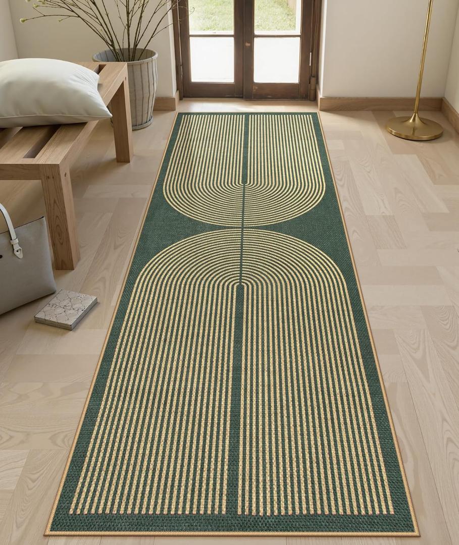 Lahome Enfys Modern Rainbow Easy Jute Kitchen Runner, 2x8 Indoor Outdoor Runner Rug for Hallway Entryway, Farmhouse Dark Green Non Slip Floor Carpet for Bedroom Foyer Laundry Room