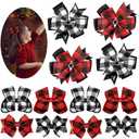 12 Pieces Christmas Hair Bows With Alligator Clips - Large Red and Black Checkered Buffalo Plaid Bow Hair Accessories for Christmas Decoration