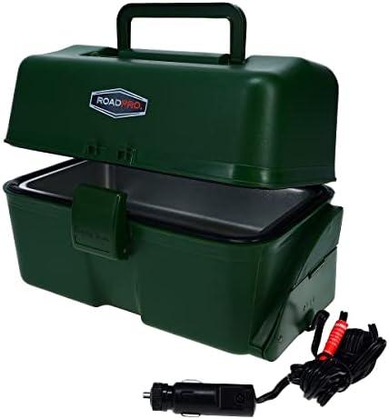 RoadPro RPLBSTOVET2 Electric Lunch Box Oven for Truck Portable Food Warmer Heated Lunch Box for Adults 12v Car Stove Van Life Travel or Construction – Deluxe, Hunter Green, 1 Quart