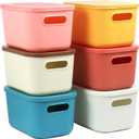 6Pcs Small Storage Bins with Lids, Stackable Plastic Organizer Bin Storage Containers for Organizing, Shelf Baskets for Pantry Cabinet Shelves Desktop Freezer Drawer Organization (6 Color, Small)